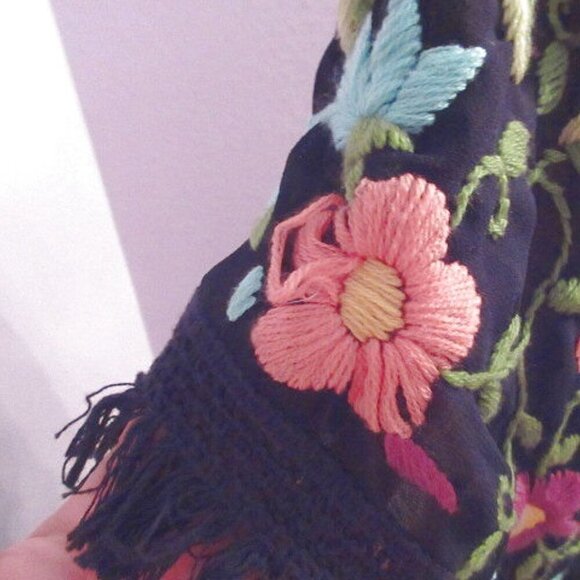 Judith March EMBROIDERED Cardigan KIMONO Size M MESH Sheer CROCHET Layering BOHO - Picture 9 of 11